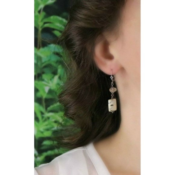 Sterling Silver Quartz and Agate Dangle Drop Earrings - Picture 3 of 8